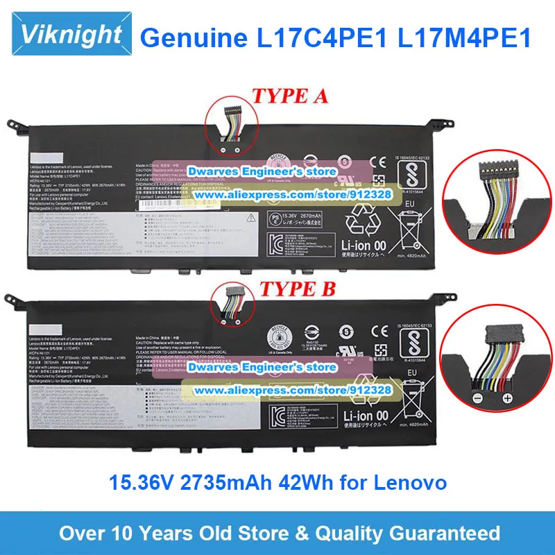 

Оригинальный аккумулятор L17C4PE1 L17M4PE1 15,36 В 2735 мАч 42 Втч для Lenovo Yoga S730-13IML 81U4 S730-13IWL 81J0 SB10W67305 5B10R32748