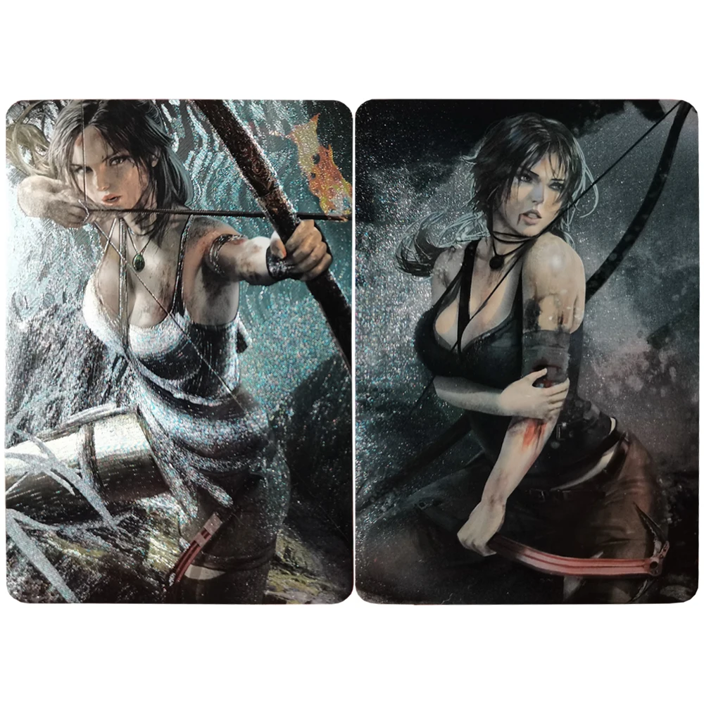 

2Pcs/set Tomb Raider Flash Cards ACG Anime Girls Lara Croft Rare Card Kawaii Game Anime Collection Cards Gift Toys for Friends