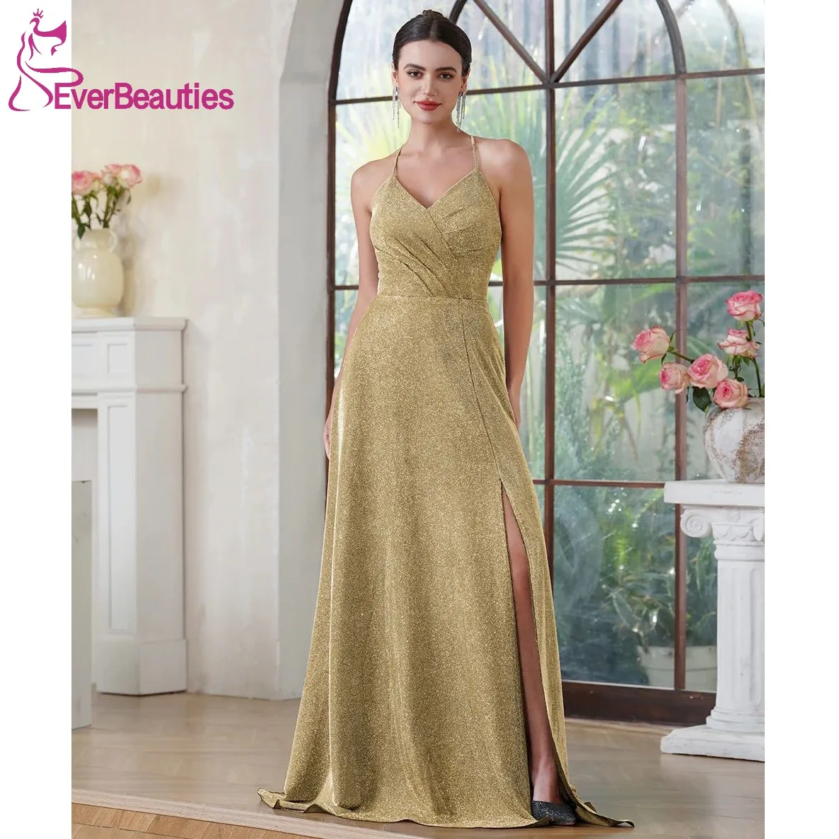 

Vestidos De Gala Prom Dresses for Women Side Slit Party Dresses A Line Sequin V Neck Vestidos Para Eventos Especiale