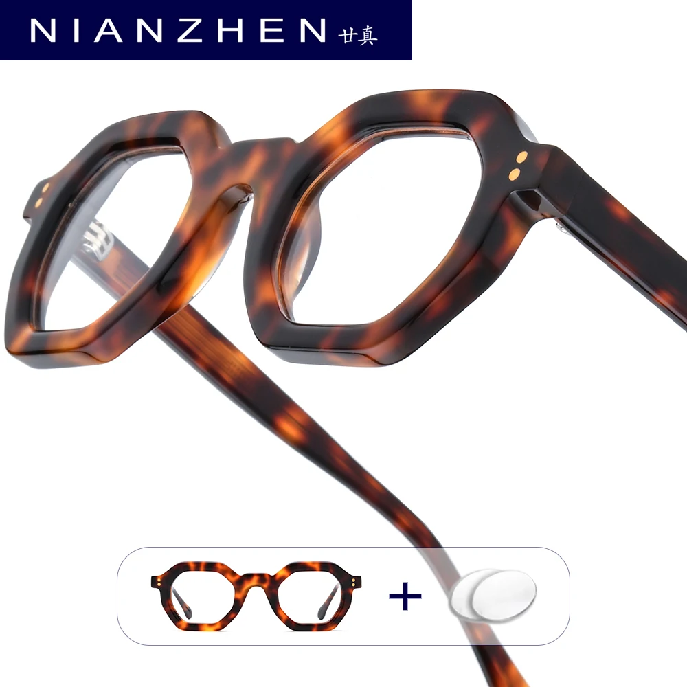 

NIANZHEN Progressive Prescription Glasses Men Polygon Photochromic Myopia Optical Lens Eyewear Acetate Eyeglasses Frame 29002