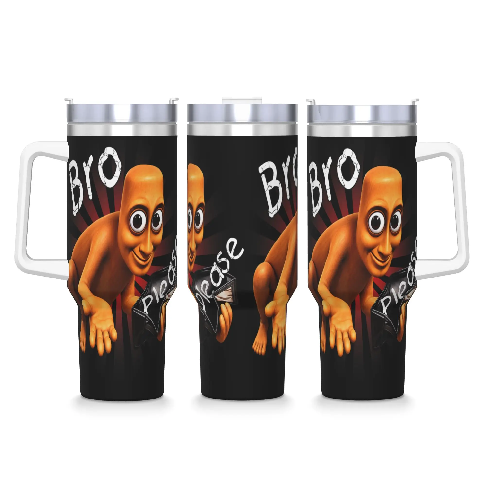 Funny Tung Tung Sahur Empty Wallet Bro Please Brainrot Meme Stainless Steel Tumbler Camping Thermal Cups Large Car Mugs