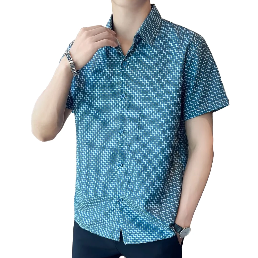 

Casual Gatherings Summer Outing Casual Short Sleeve Easy Care Short Sleeve Shirts Stripe Versatile Casual Wear