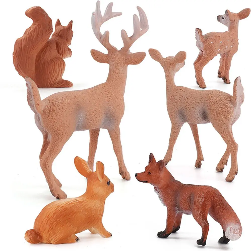 Artificial Deer Family Fox Rabbit Squirrel Animals Figures Woodland Creatures Figurines Miniature Toys Cake Toppers Home Decor