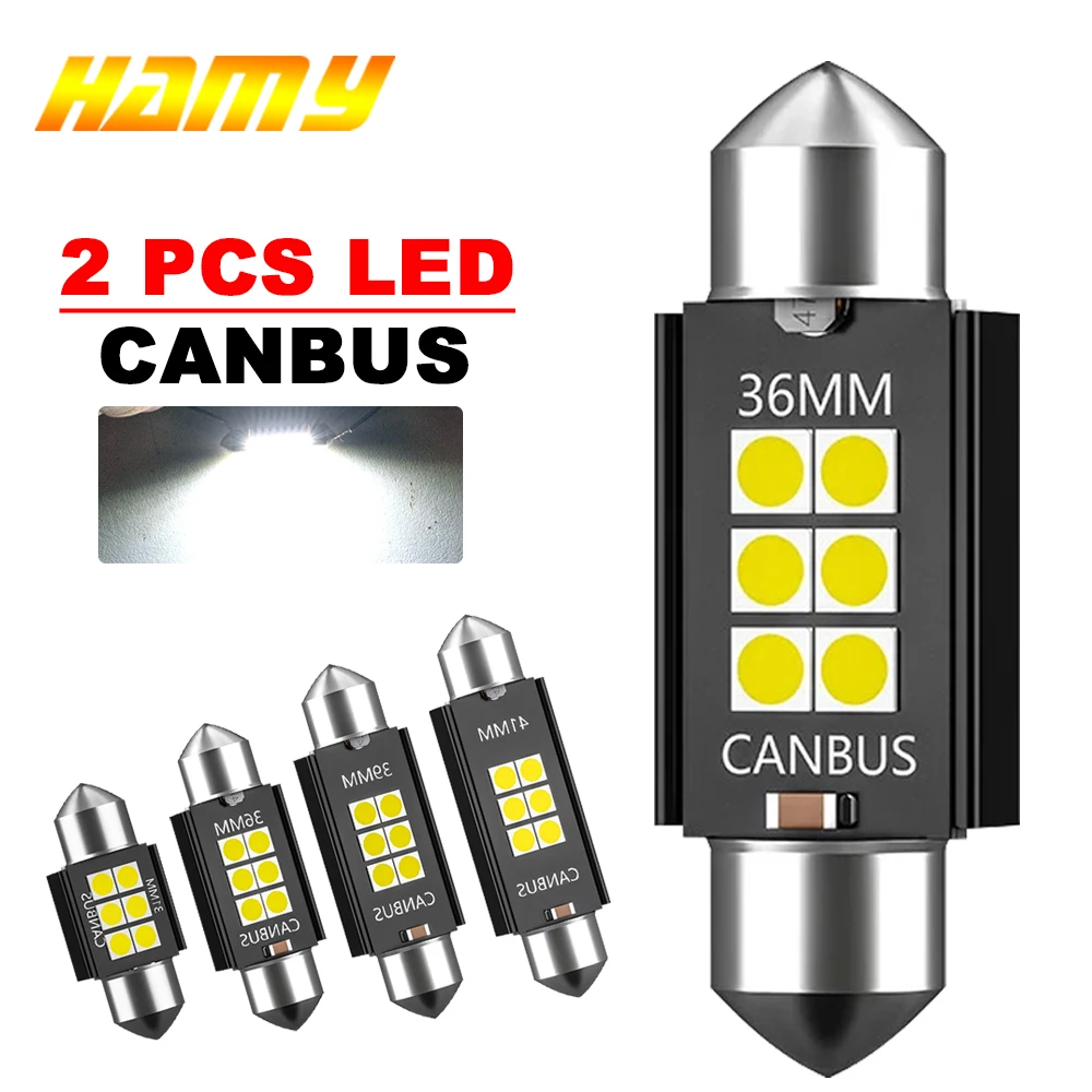 2PCS 600LM Super Bright C10W C5W LED Bulb Festoon 31/36/39/41mm LED CANBUS 12V 6500K White Car Interior Dome License Plate Light