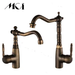 Brass Retro Kitchen Sink Faucets Retro Brass Antique Bronze Single Handle Kitchen Basin Faucet Hot&Cold Water Mix Tap Torneira