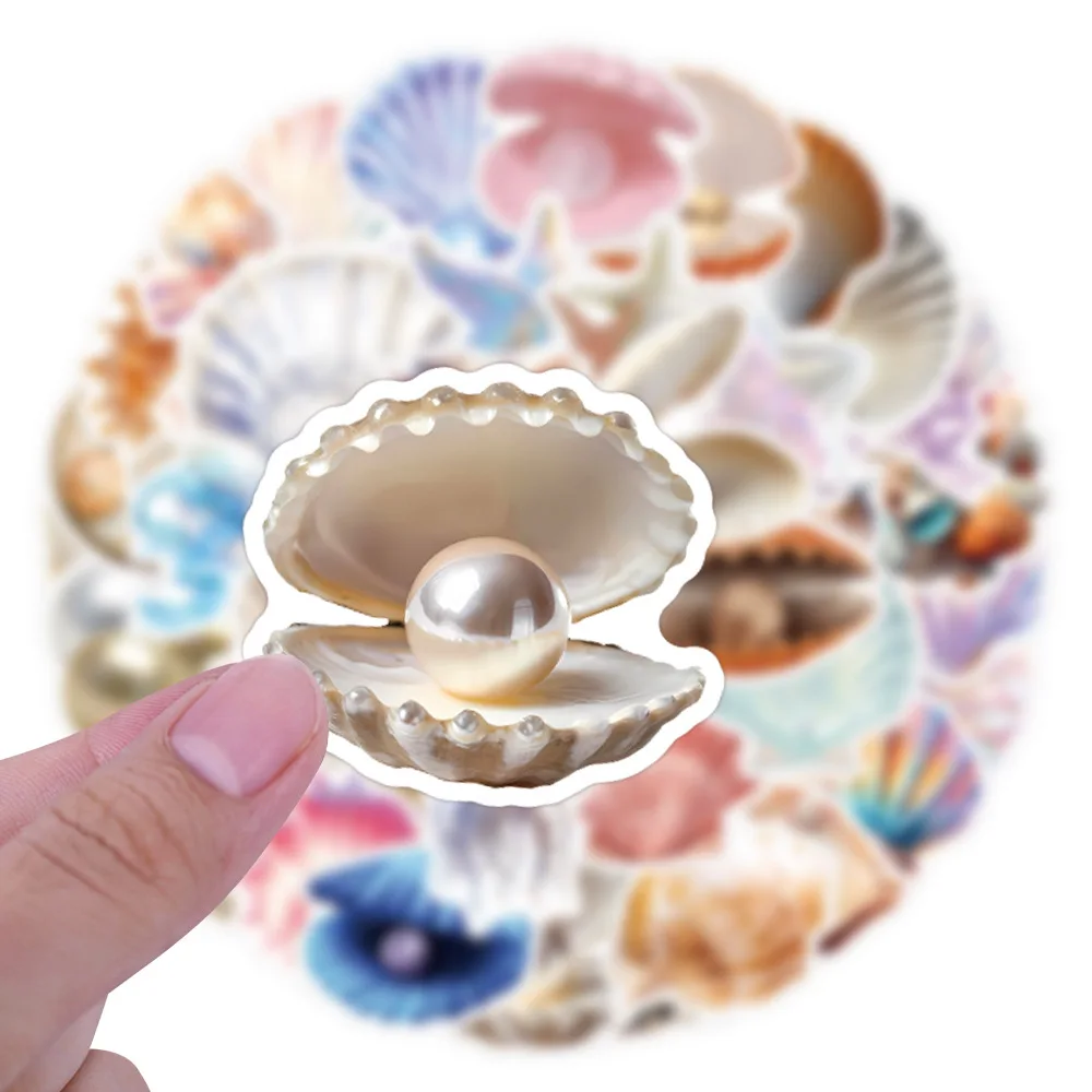 

10/60PCS Cartoon Marine Conch Shell Pearl Sticker Personalized Creative Fun Doodle Decoration Refrigerator Phone Case Decal