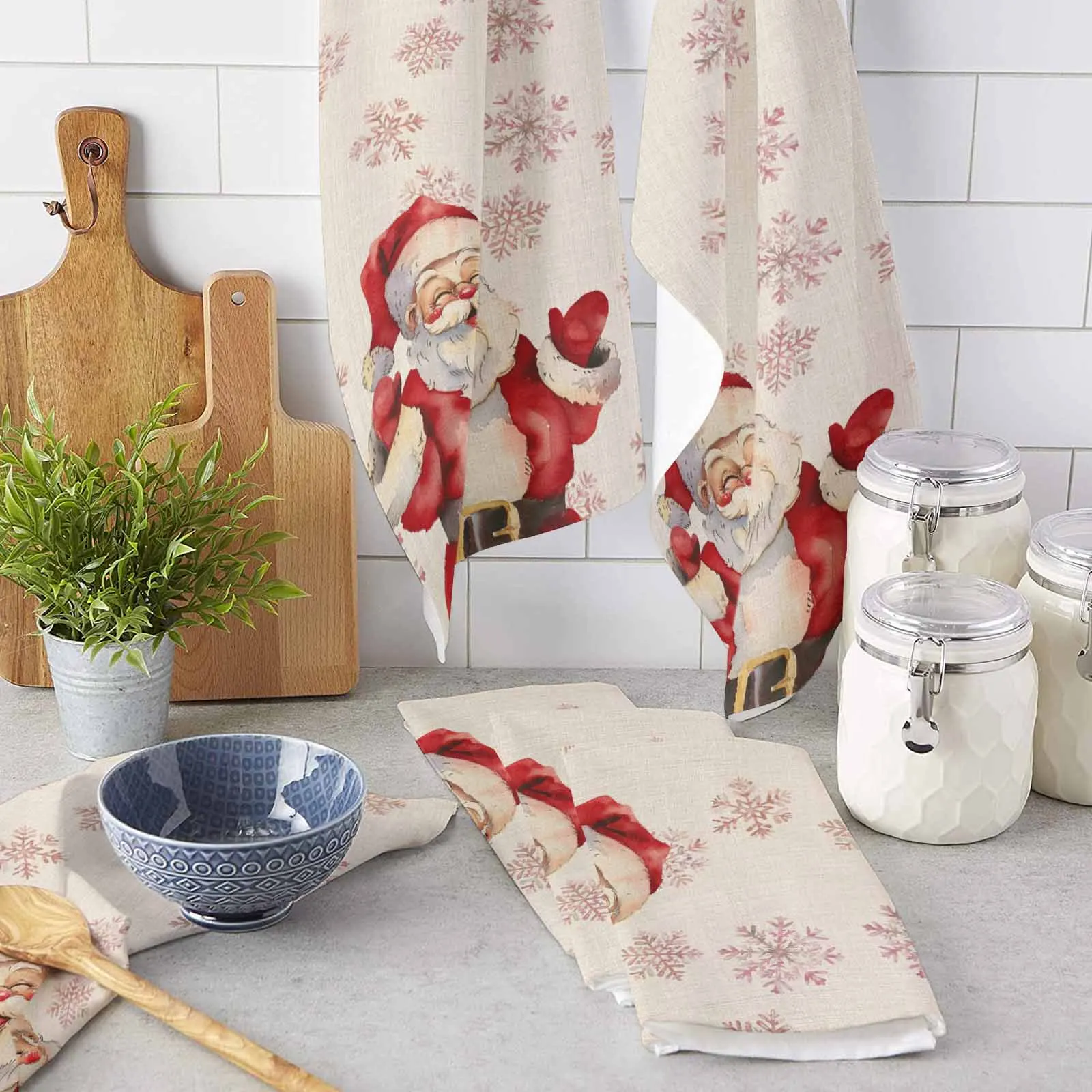 Christmas Snow Santa Claus Microfiber Towel Absorbent Kitchen Cleaning Cloth Dish Towel Household Cleaning Towel