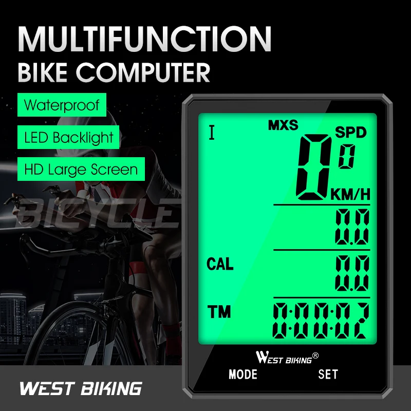 West Biking-Wireless Wired Cycling Computer, velocímetro à prova d'água, odômetro com luz de fundo, MTB Bike Acessórios