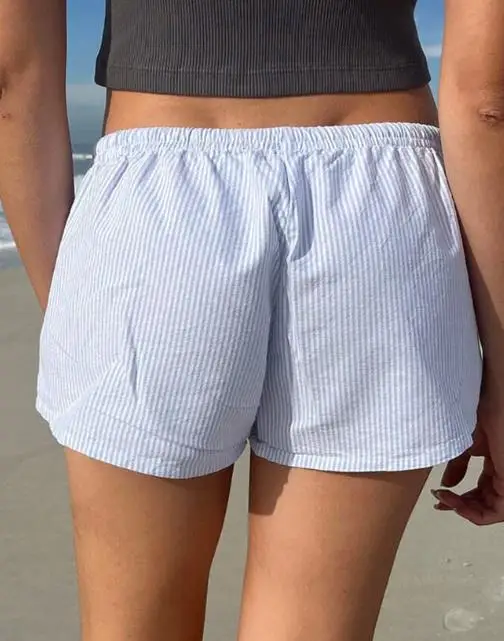 Summer Casual Vacation Striped Shorts for Women, Casual and Comfortable, Lace Up Striped Printed Loose Straight Shorts