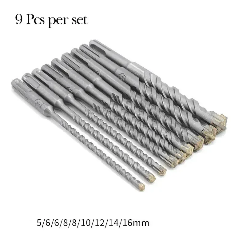 8個-9個セット-160mm丸軸ツイスト電動ハンマードリルビットセット-コンクリート壁レンガブロック用ホールソービット-ドリルツール