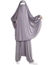 Stretchy Jilbab 2 Piece Set Islam Prayer Clothes Khimar Hijab Scarf+Harem Pants Muslim Woman Sporty Outfits Dubai Ramadan Eid