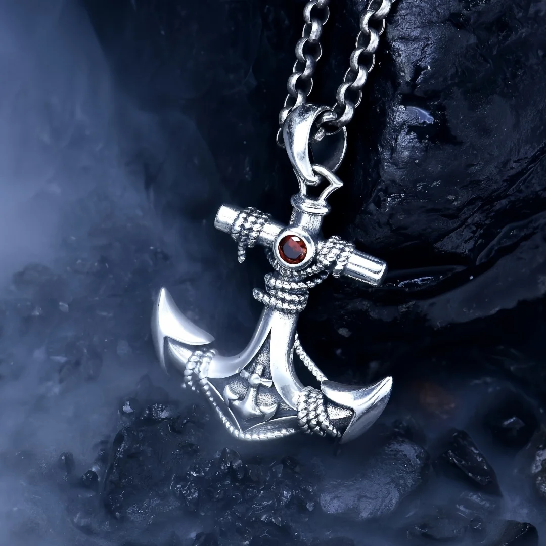 BOCAI New Real S925 Sterling Silver Charms Pendants for Men Antique Vintage Style Ship-anchor Punk Charm Fine Choice Jewelry
