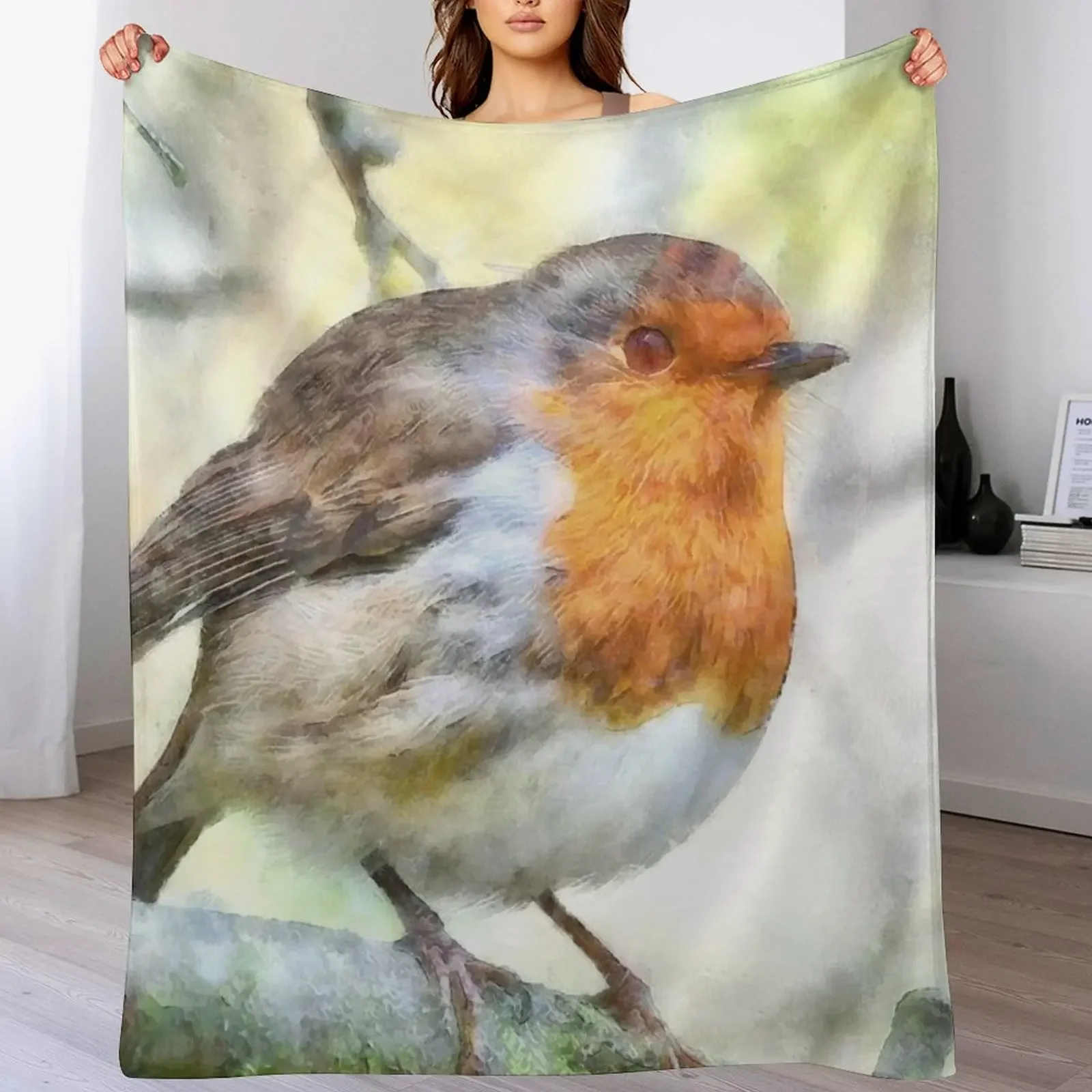 

Christmas Robin Redbreast Winter Watercolor Throw Blanket Bed Hairys Decorative Beds Kid'S Blankets