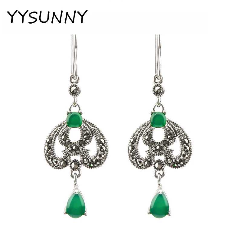 

YYSUNNY Elegant S925 Sterling Silver Heart Earrings Inlaid Emerald Color Women Fashion Vintage Jewelry Christmas Birthday Gift