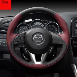 Hand-Stitched Leather Suede Carbon Fibre Car Steering Wheel Cover for Mazda 3/6 M5 Cx-5 Cx-4 Cx-8 Interior Accessories