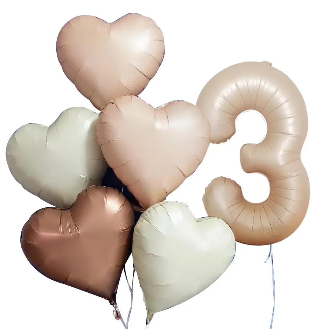 7pcs/set Beige Caramel Love Heart Giant Digital Ballons Set for Boy Girl Birthday Party Decoration Baby Shower Air Helium Balls