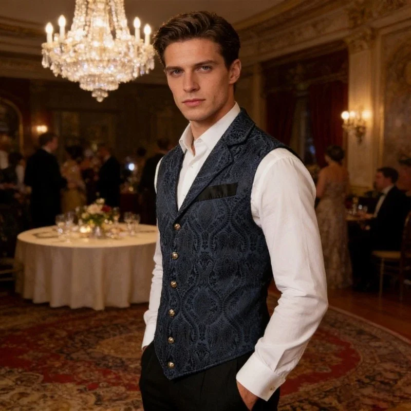 Men Retro Victorian Jacquard S - Men'S Formal Wear Waistcoat ulasan dan harga