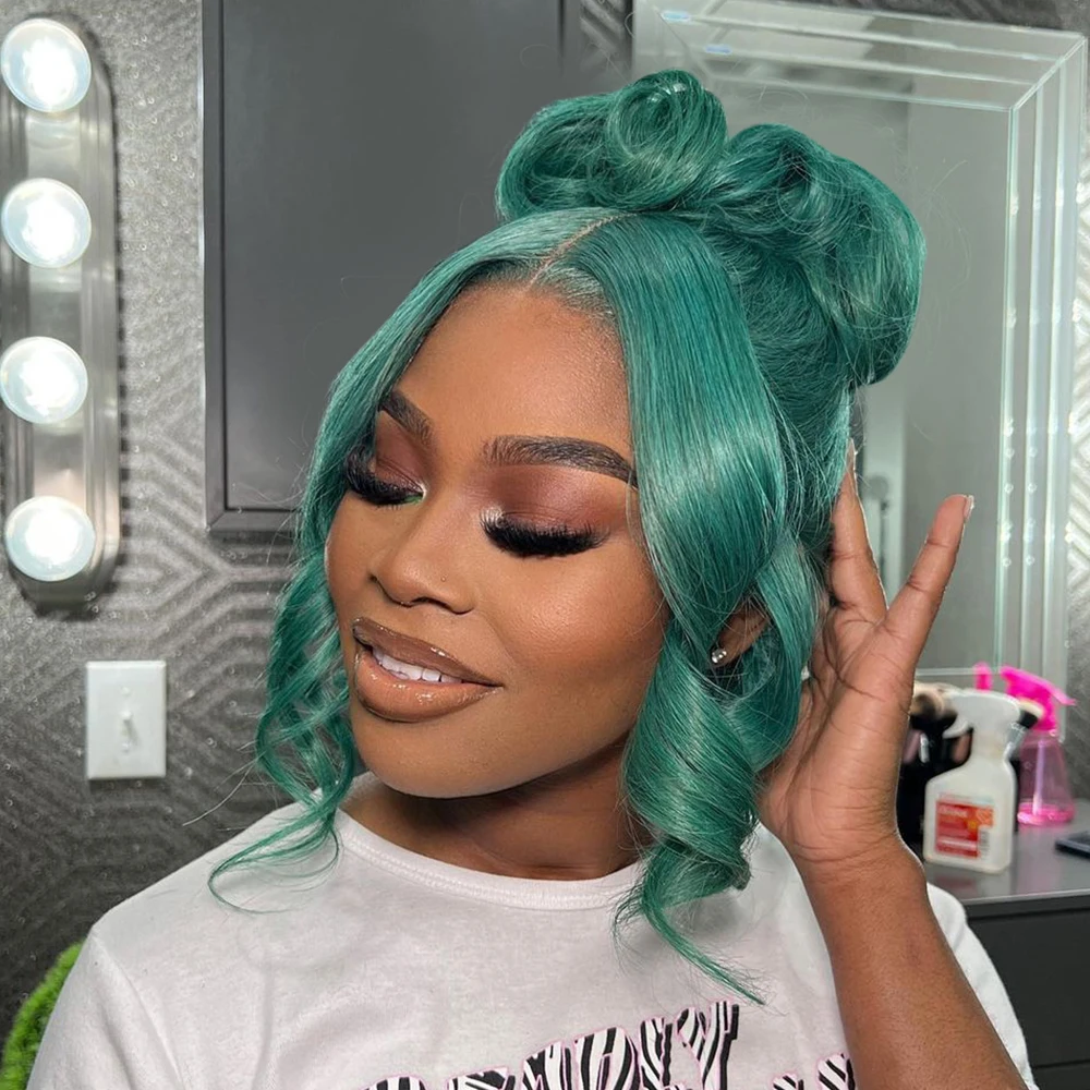 

Green 13x4 13x6 Lace Frontal Human Hair Wigs For Women Body Wave Pre-Plucking Colored Dark Green Transparent Lace Front Wigs