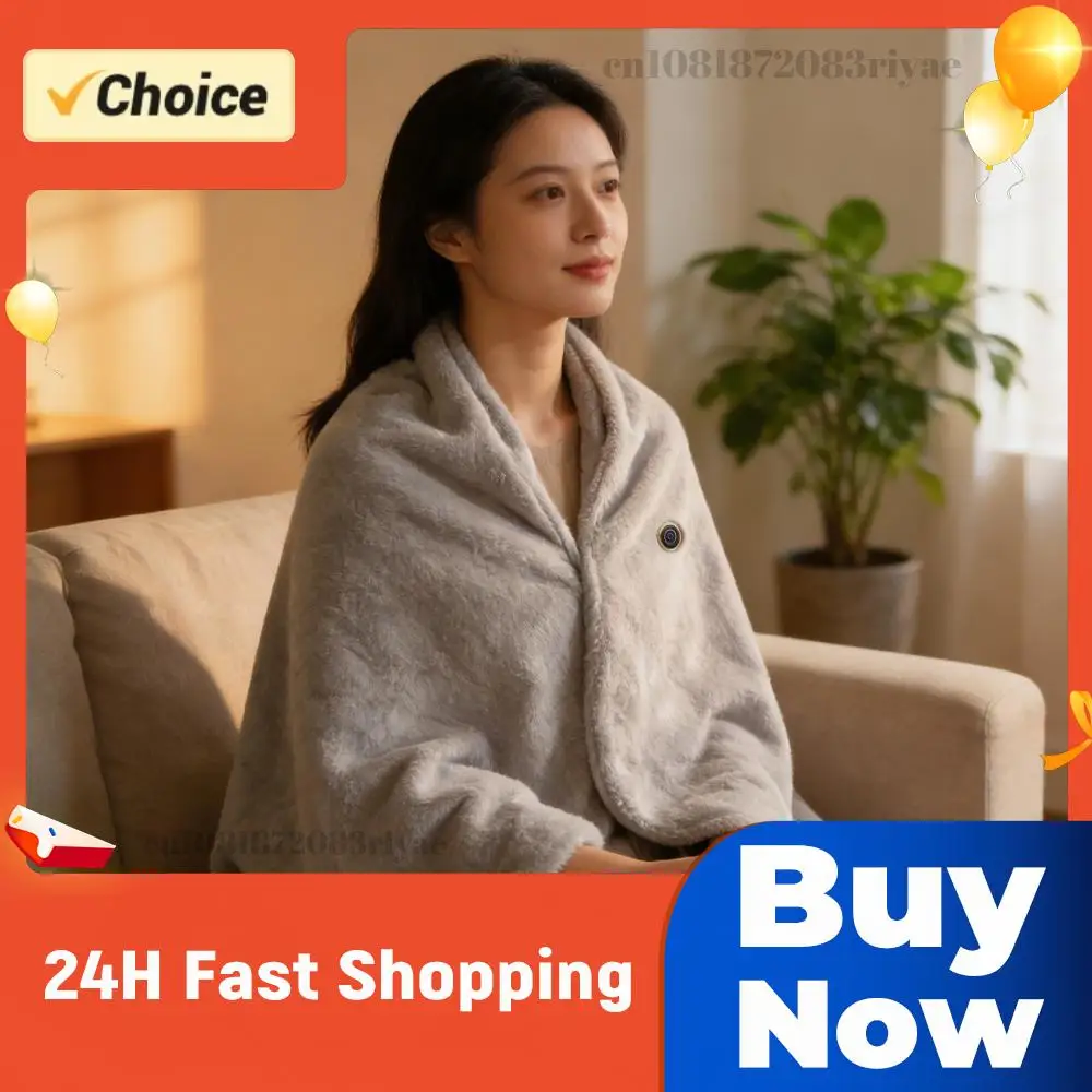 

Электрический халат-пончо с USB-подогревом, 3 уровня нагрева, одеяло-накидка с капюшоном, моющийся, для дома и улицы