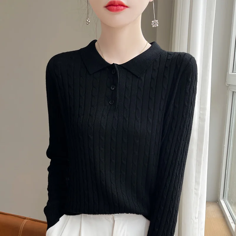 Autumn And Winter New Polo Neck Worsted Wool Knitted Bottoming Shirt Solid Color Long-Sleeved Blouse Temperament Joker Sweater