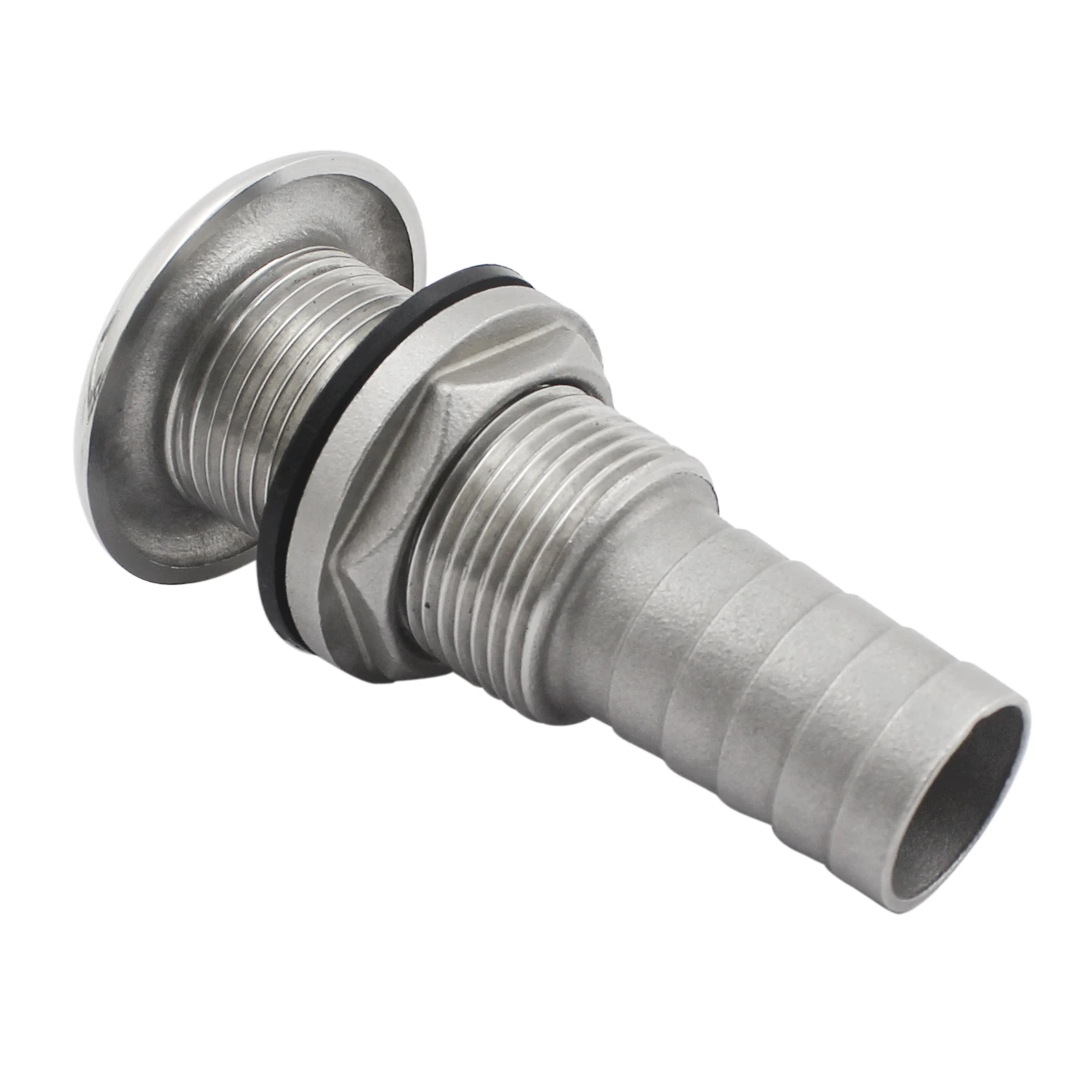 1" (25.4mm) Barbed Extra Long Straight Thru-Hull Marine Stainless Steel 316 Boat Thru Drain Connector Fittings for Boat、RSV