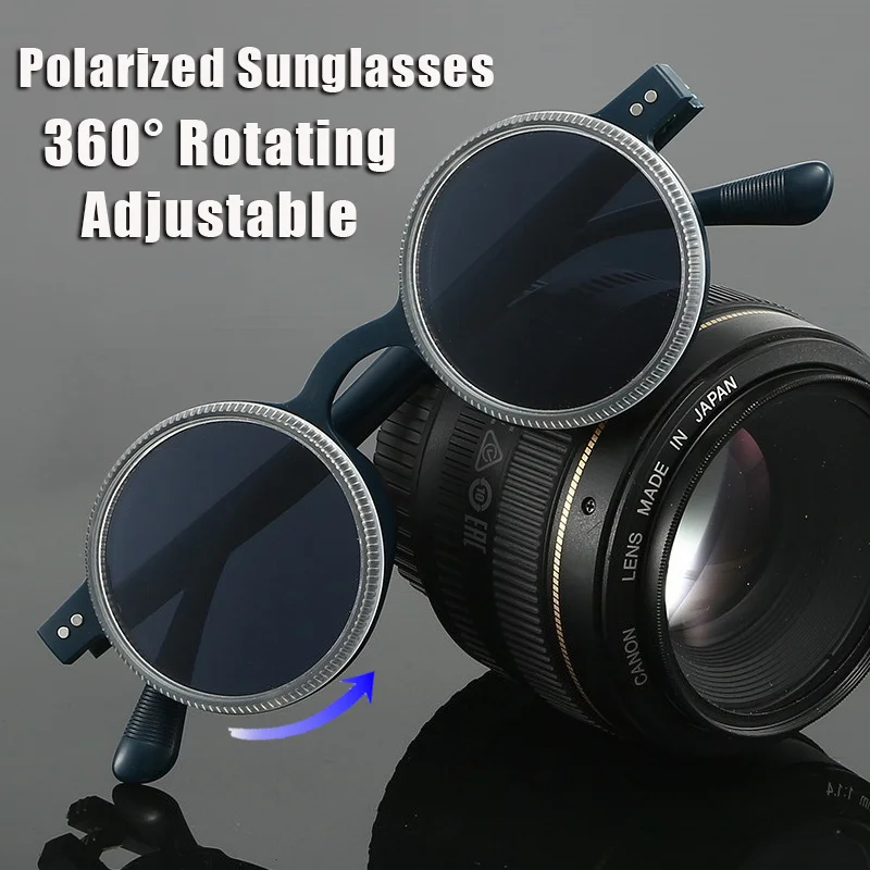 

360° Rotatable Adjustable Lenses Photochromic Women's Polarized Sunglasses Round Frame Outdoor UV Resistant Protective Glasses