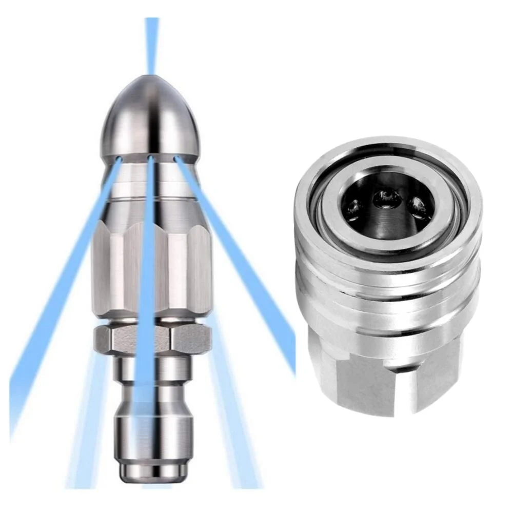 High Pressure Dredging Drill Nozzle 5000 PSI With 1/4'' Quick Connect Sewer Drain Cleaning Nozzle Tips Kit