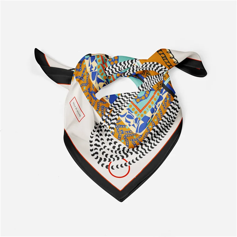 Twill Silk Scarf Woman Saddle Print Square Scarves Wraps Bandana Small Hijab Silk Foulards Tie Headband Neckerchief 53CM