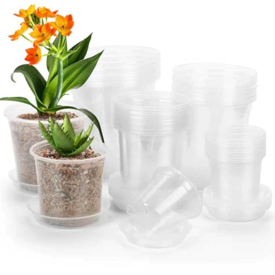 

0 Pack/// Clear Nursery Pots with Drainage and Saucer, Clear Plastic Planter Pots for Plants, Flexible Seed Startg Pots for Suc