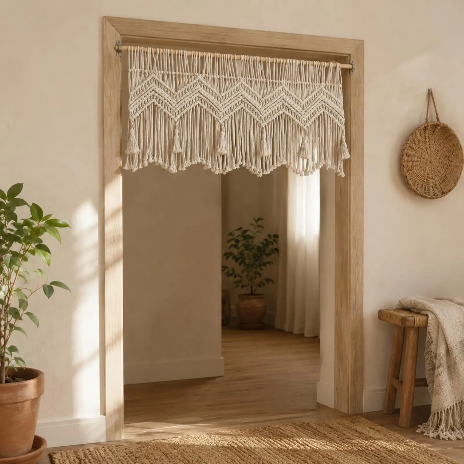 Macrame Door Curtain Textured Design Boho Door Curtain Woven Tapestry Tassel Trim Boho Tapestry Easy to Hang for Doorway