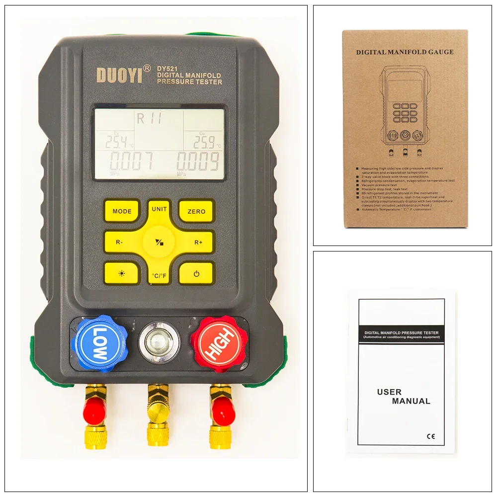 DY521A Digitale Hvac Vacuüm Manometer Spruitstuk Koelmiddel Manometer Set Temperatuur Lekkage Airconditioner Tester Meter