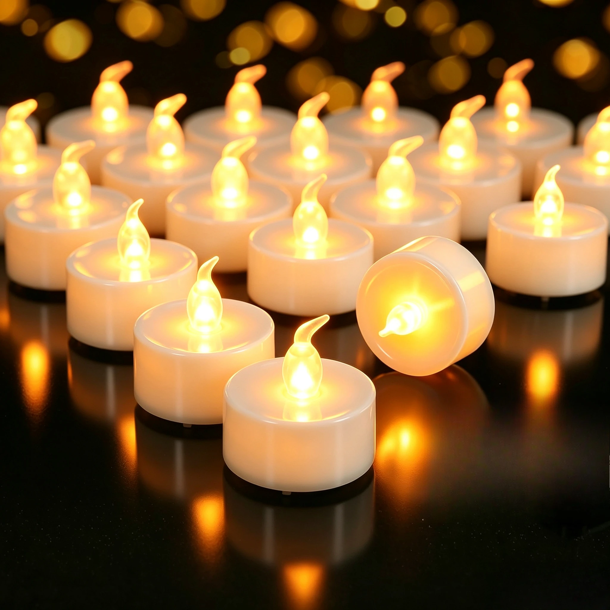 Pack of 12/24 Realistic & Bright Flickering Flameless Tea Light Battery Operated Led Candles Halloween Christmas Candle Lighting