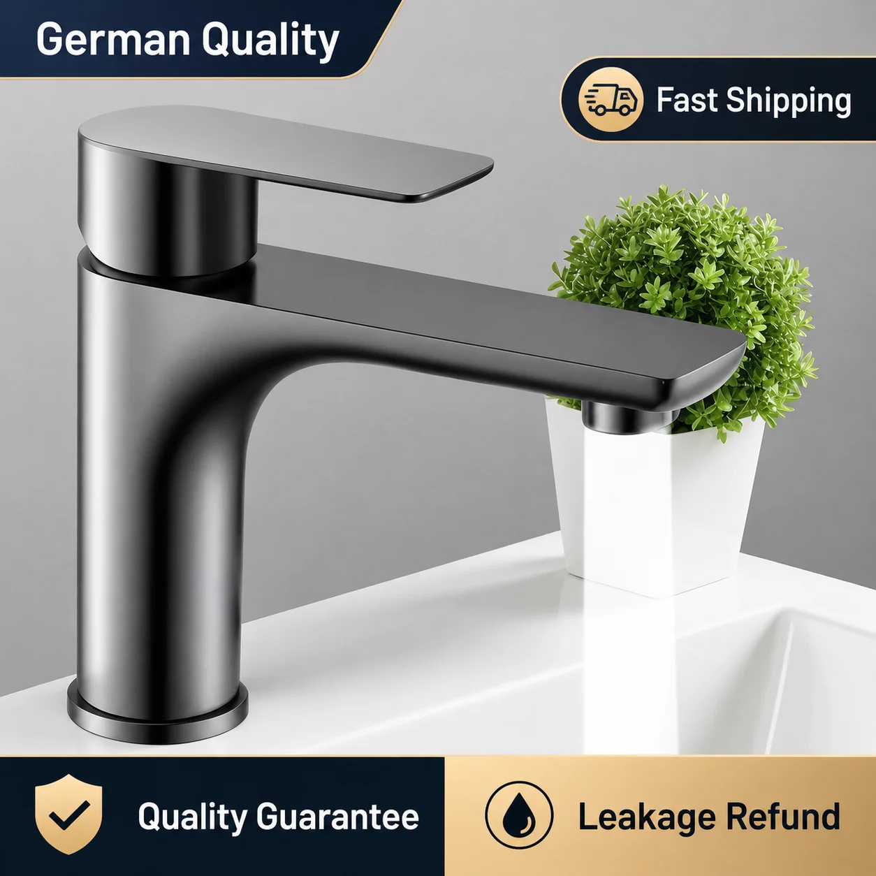 Grifo de Baño de Acero Inoxidable, Mezclador de Agua Fría y Caliente, Grifo de Lavabo, Negro Mate Plateado, Monomando