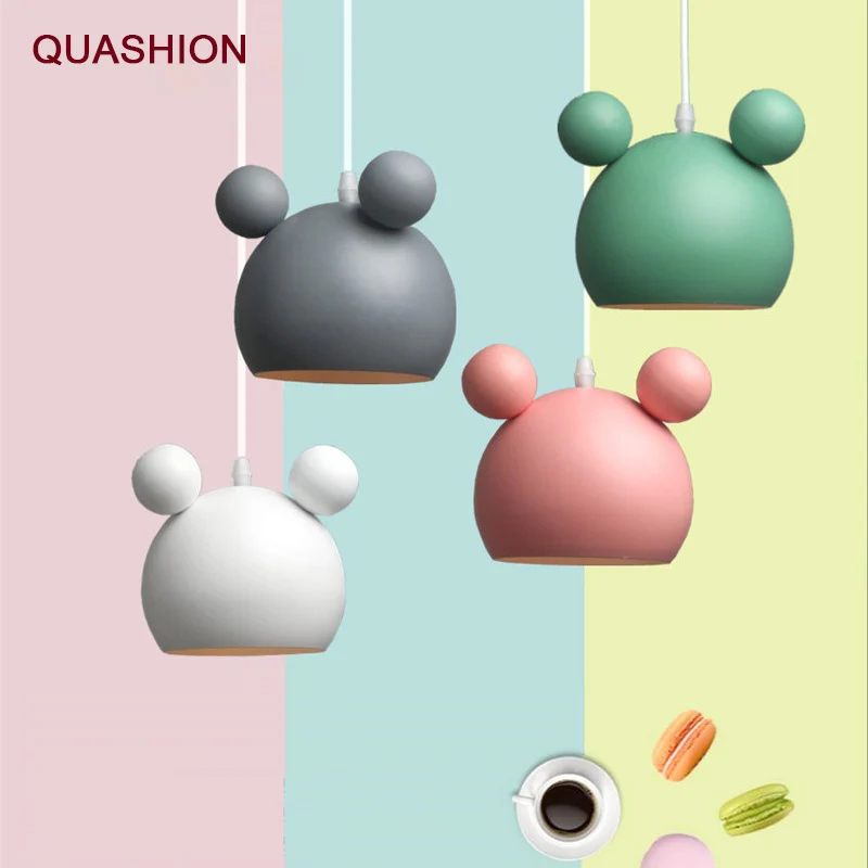 

Nordic Modern Minimalist Macaron Chandelier Iron Bar Restaurant Pendant Light Living Room Children's Room Cartoon Mickey Mouse