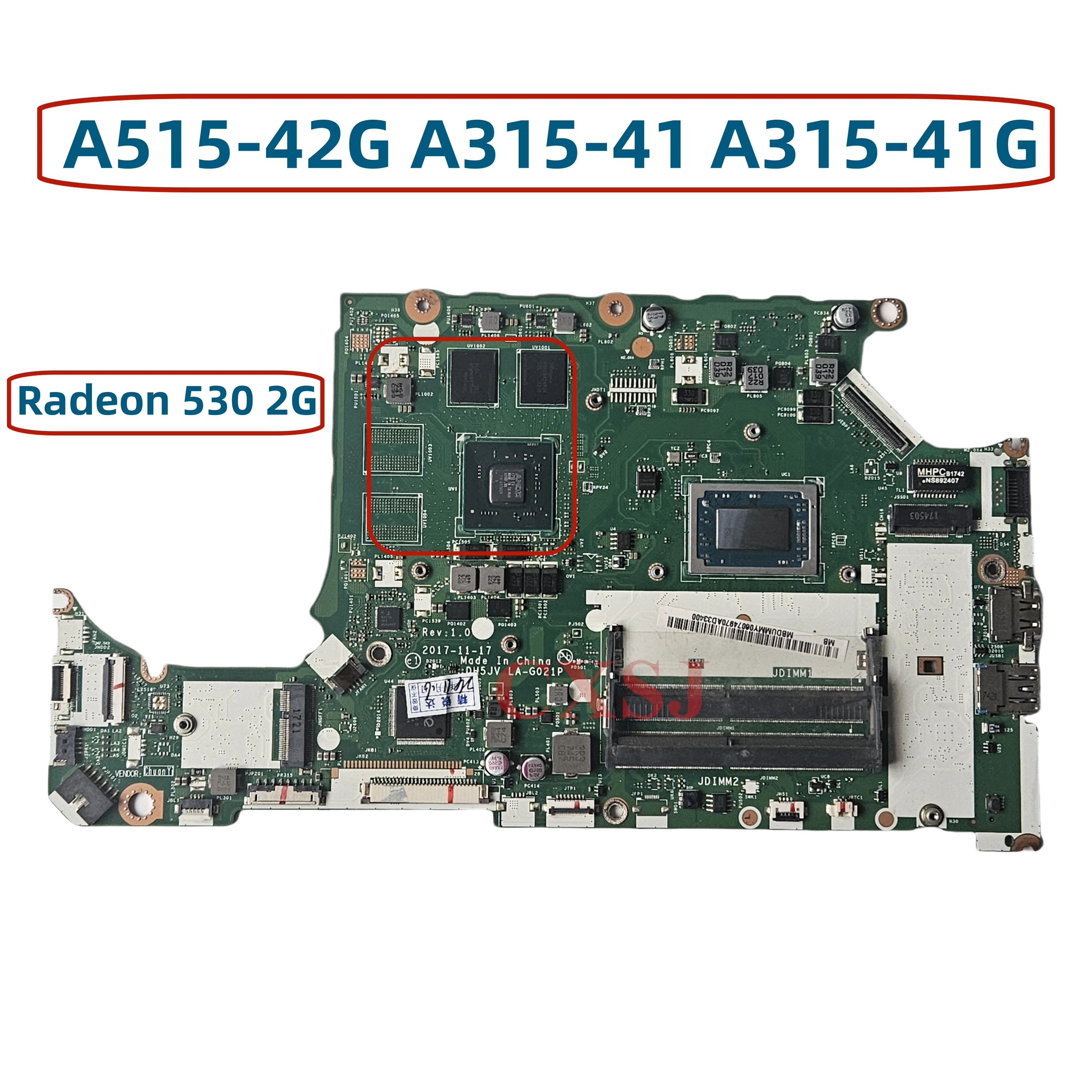 DH5JV LA-G021P For Acer Aspire A515-42G A315-41 A315-41G Laptop motherboard NBGYB11001 With R5 R7 CPU Radeon 530 Graphics/UMA