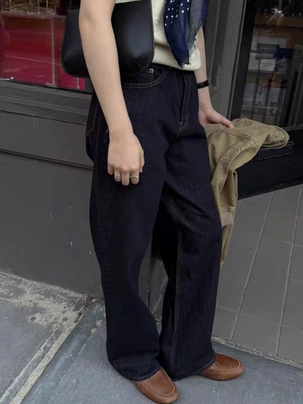 

High Waist Vintage Color Denim Pants Women's Early Autumn New Style Casual Loose Slimming Straight Leg Long Trousers