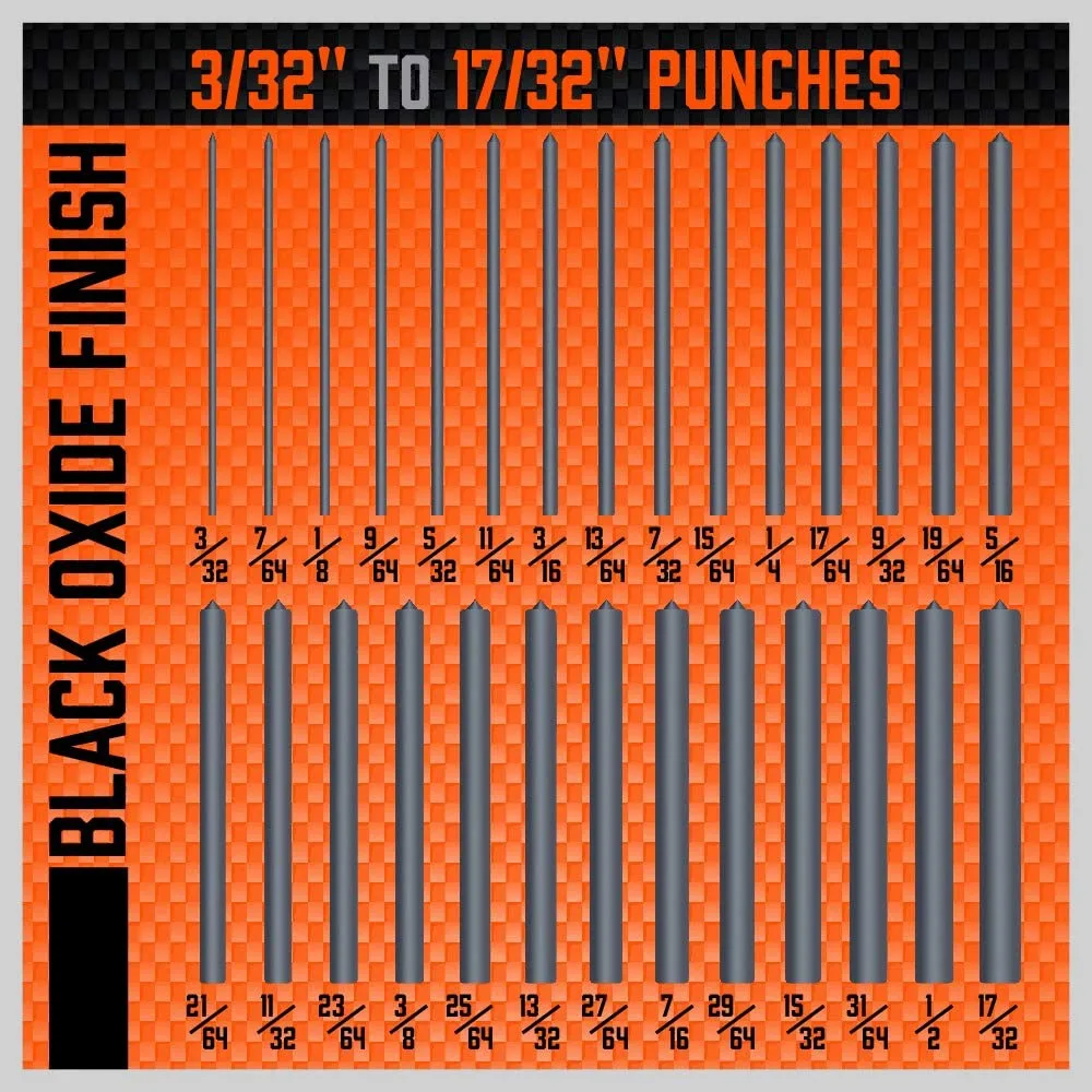 Y42A-28-teiliges Transferstanzer-Set, 3/32 Zoll – 1/2 Zoll, wärmebehandeltes Schmieden aus legiertem Stahl