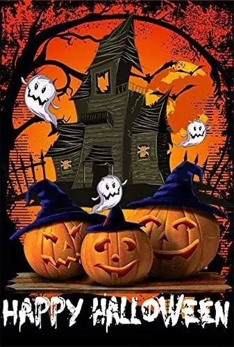 Happy Halloween House Flag 28 x 40 Inch Pumpkin Ghosts Decorative Double Sided Flag for Farmhouse Yard Holiday Outdoor Decor kkz
