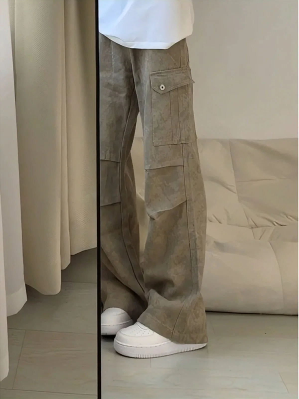 

Мужские рабочие брюки, осенние, в американском ретро-стиле, расклешенные, длинные, 2024, новинка, большие размеры, с мраморным узором, для лесозаготовок