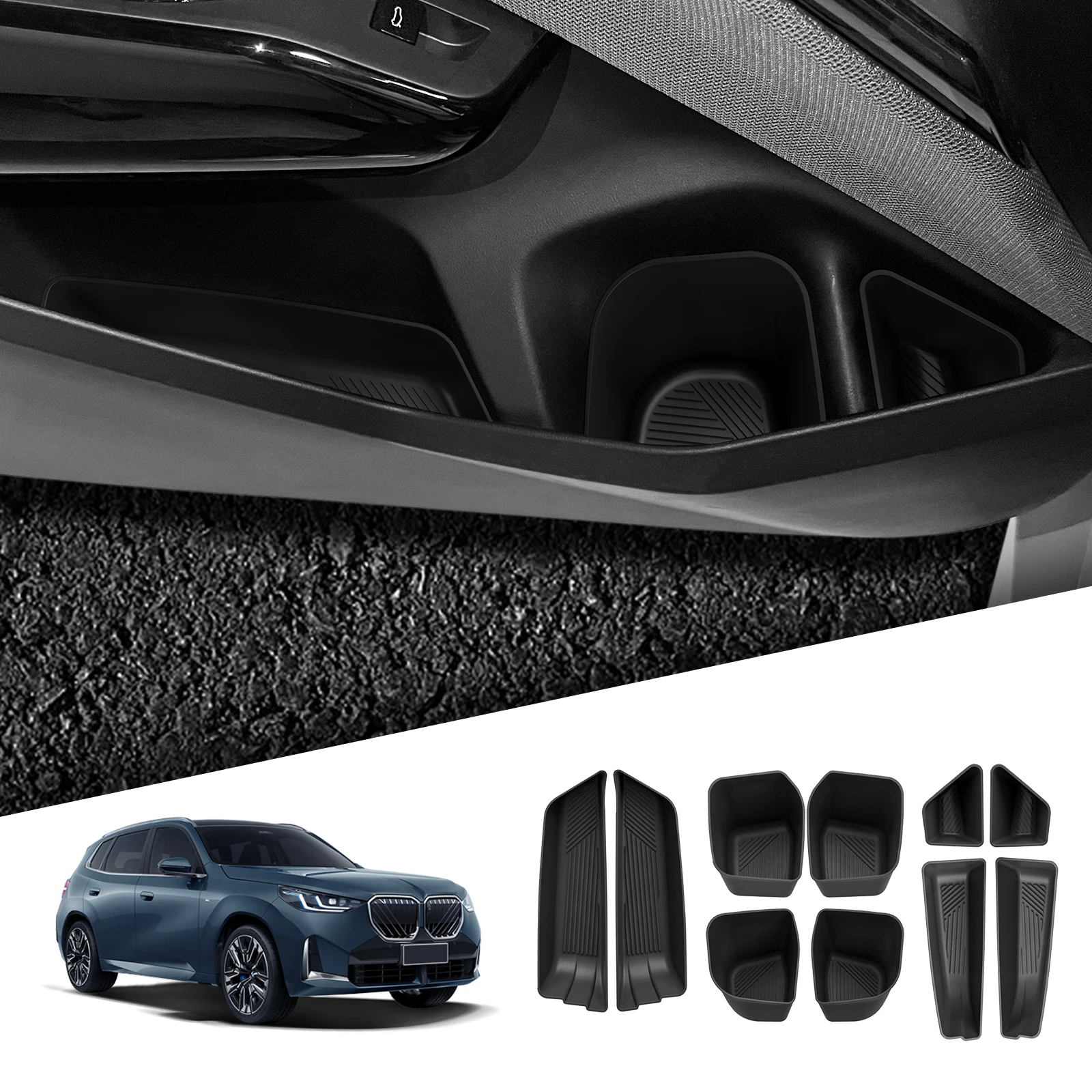 

LUCKEASY for BMW X3 2025 2026 Car Door Side Storage Box Case Door Handle Anti Dirty Storage Tray Accessories TPE 10PCS