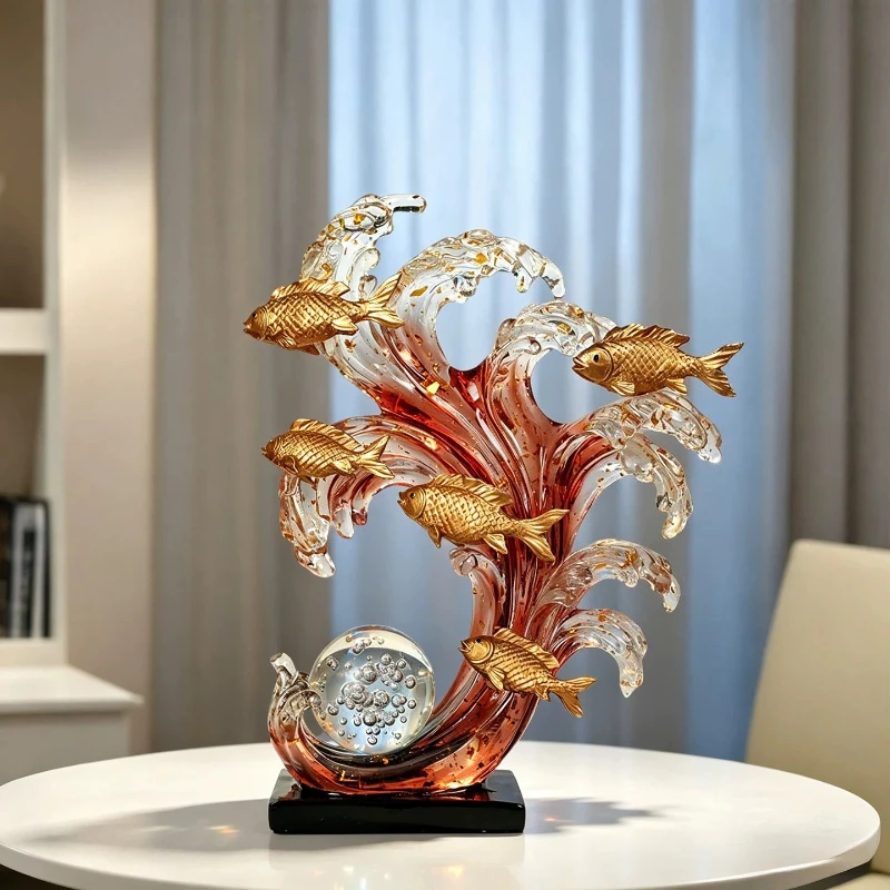 Lucky Koi Office Desk Decoration Light Luxury Modern Living Room Entrance TV Wine Cabinet High End Ornament Store Opening Gift