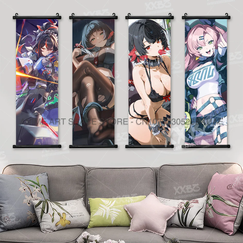 Zenless Zone Zero Game Home Decor Hanging Painting Ellen Joe Wall Artwork Scrolls Picture Hoshimi Miyabi Anime Figures Poster