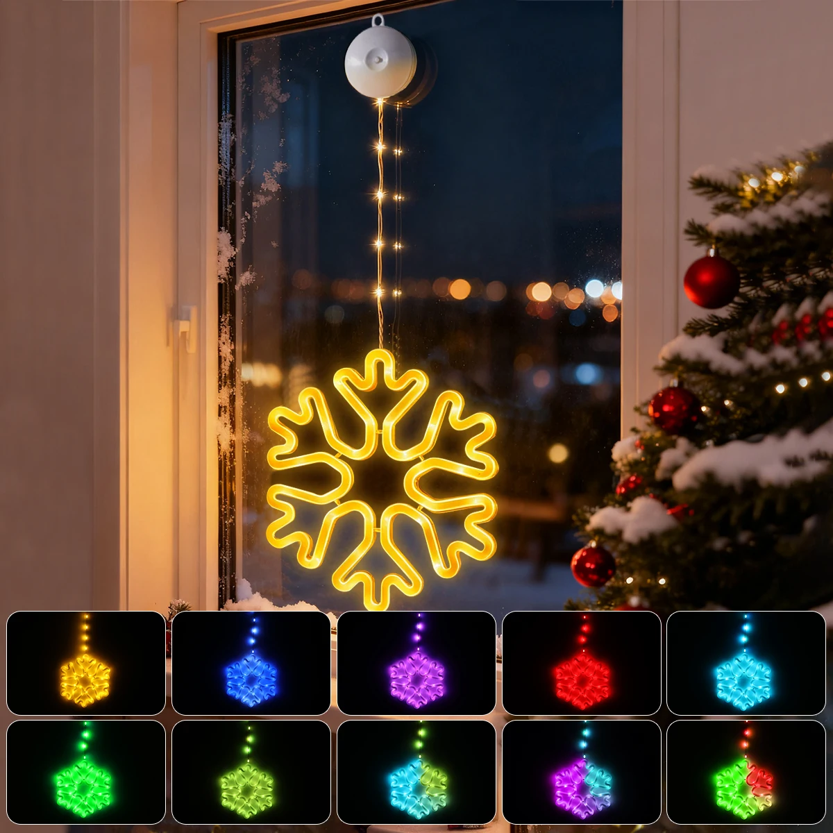 لافتة ضوء نيون LED جميلة على شكل ندفة الثلج في الهواء الطلق/داخلي، دافئة/متعددة الألوان مع أوضاع إضاءة 8/12 لساحة حفلات عيد الميلاد