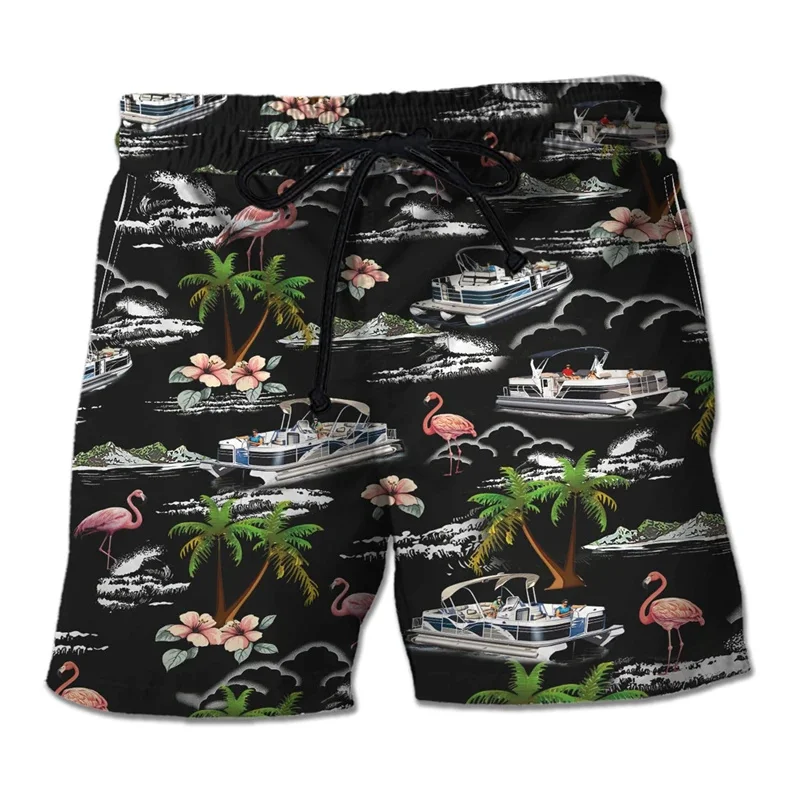 

Шорты для плавания мужские с принтом круизного лайнера, пляжные Гавайские Короткие штаны для отдыха, большая лодка, трусы-плавки Aloha, лето
