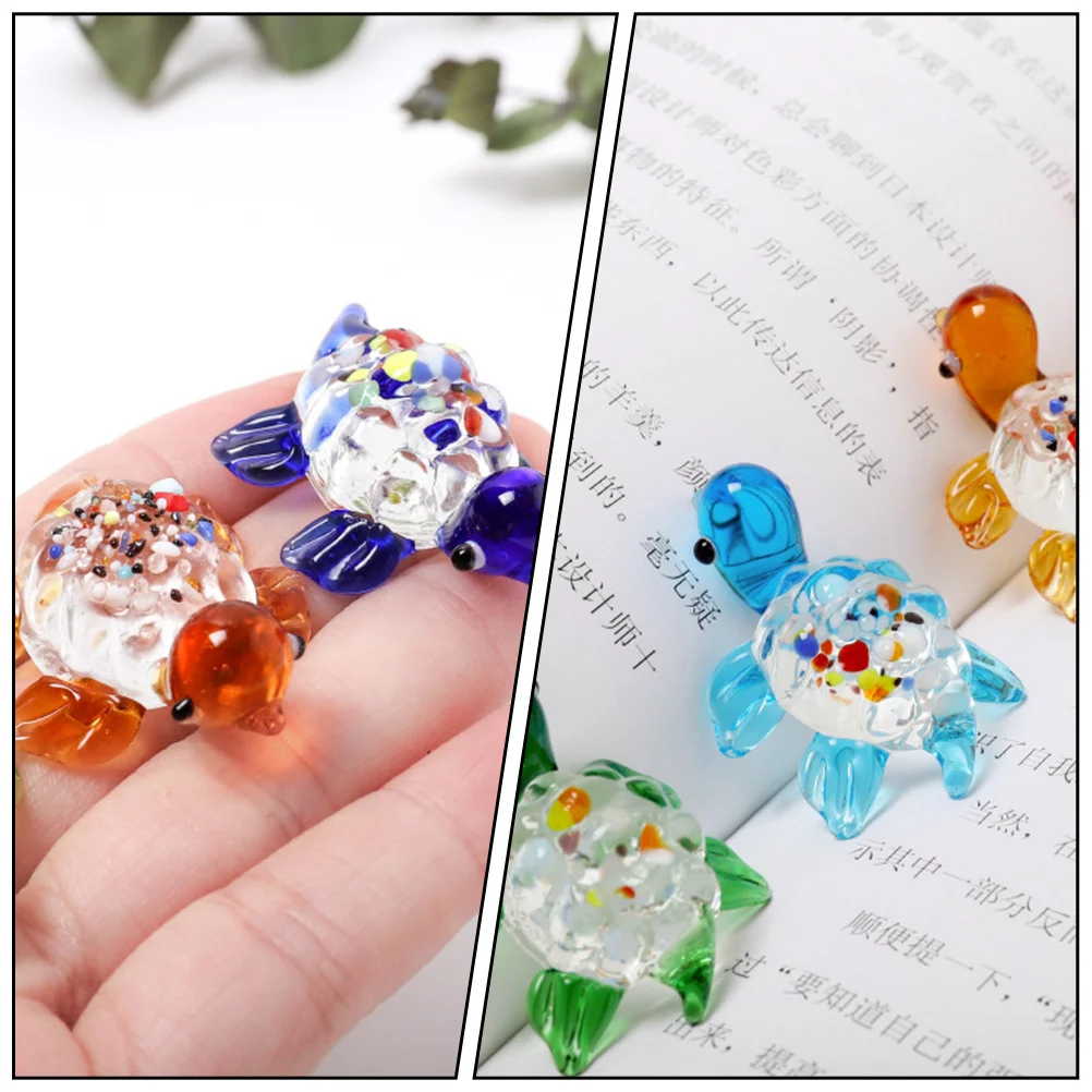 6 قطعة السلاحف الزجاجية الملونة الحرير المصقول آمنة غير خزان ديكور حديقة زخرفة غرفة المعيشة الديكور هدية فكرة #4