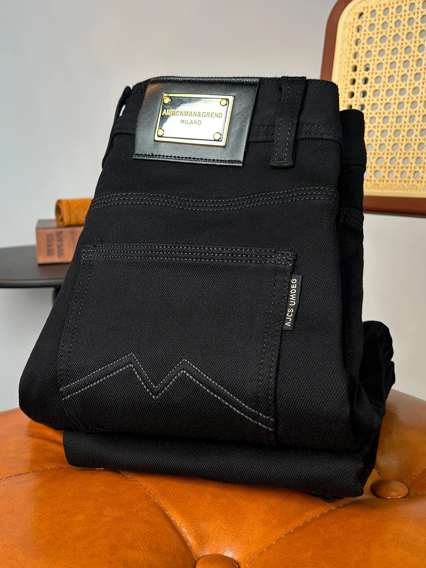 

High-End Men's Straight Leg Jeans Elastic Bla Casual Busin Slimming Versatile mid Waist Cotton Polyester Blend Jeans