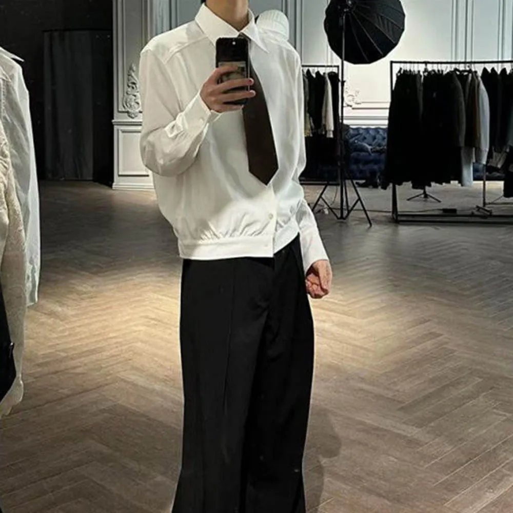 Camisa masculina de manga comprida de cor sólida americana retro moda tendência high street solto casual nicho outono novos topos masculinos 2025