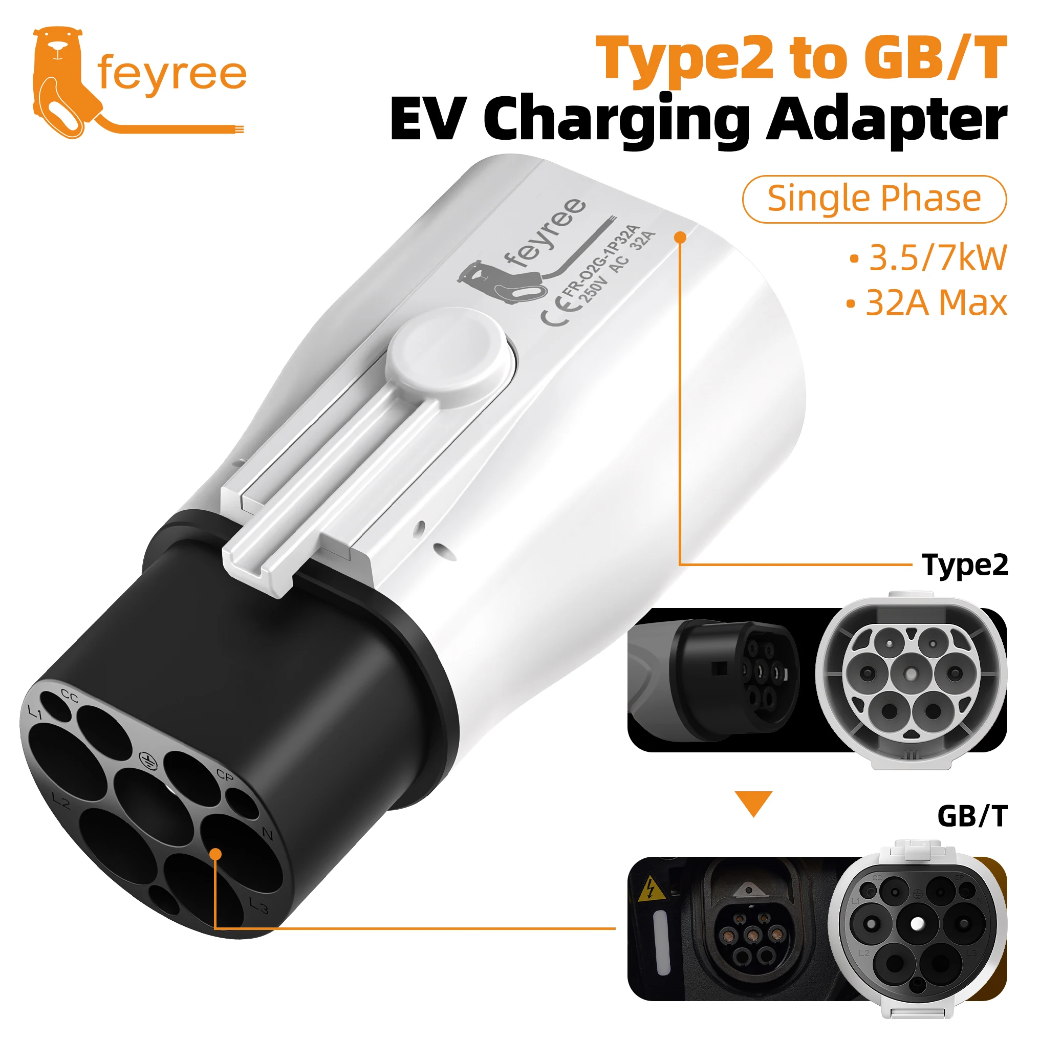 Адаптер зарядного устройства Feyree EV Type2 32A 22KW для электромобилей — фото товара