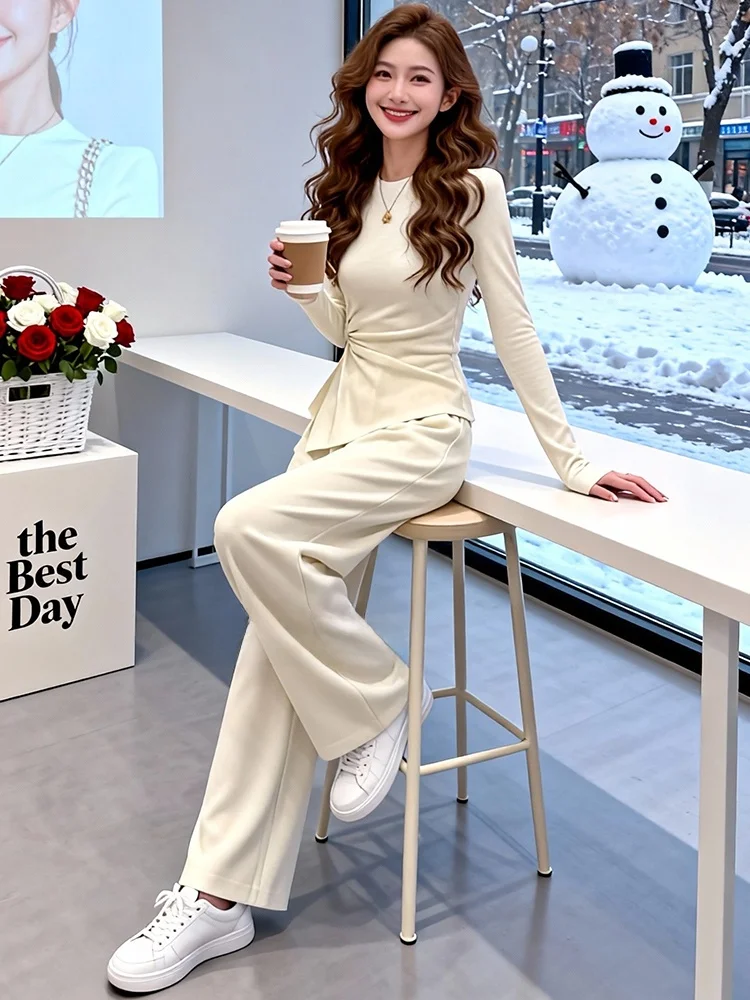 

Elegant Lady High-Knowlege Fashion Set Women's Slimming Design Spring 2026 Two-Piece Suit Comfortable Long-Sleeve round Neck