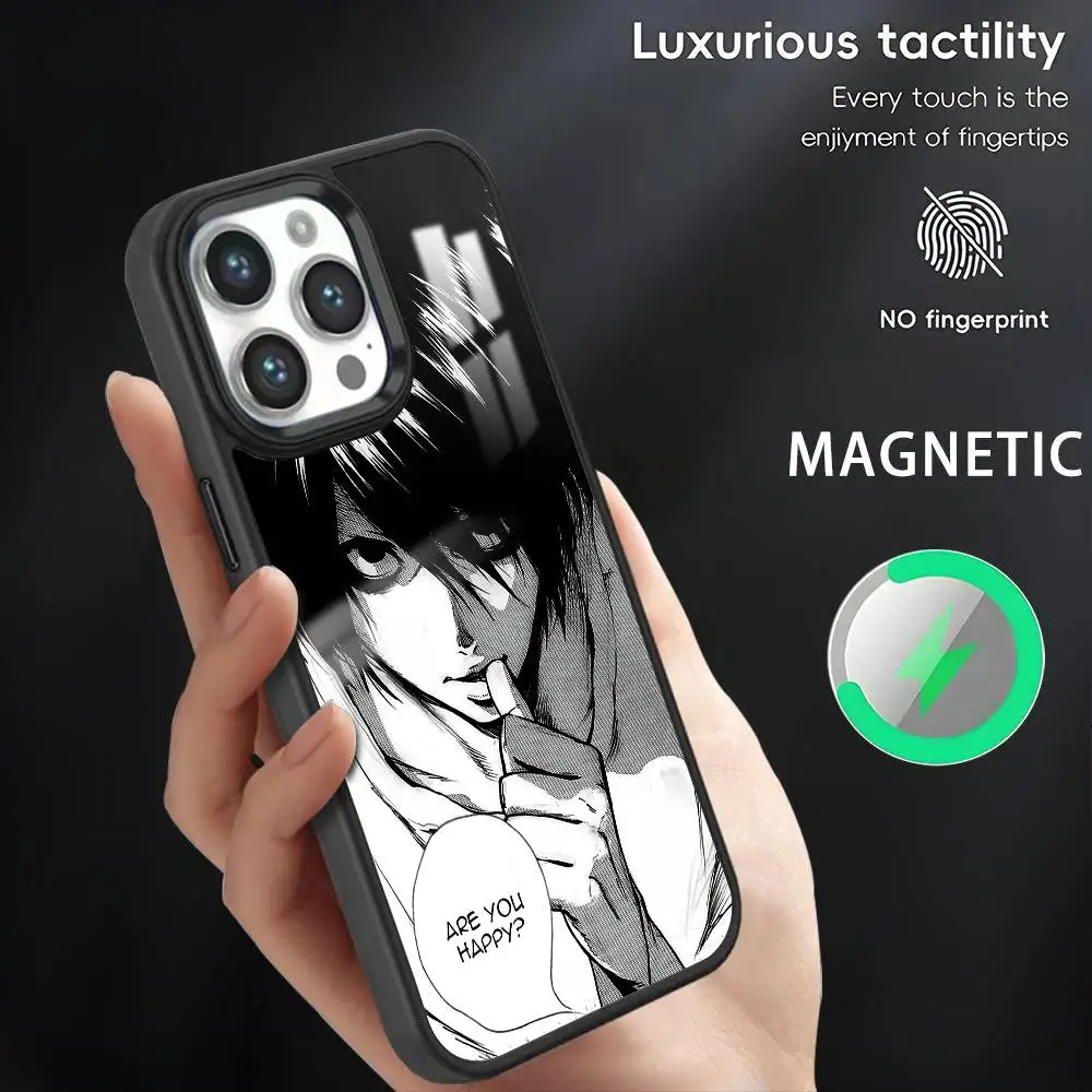 Anime D-Death Note L Telefon Fall Für IPhone 16 15 14 13 12 11 Pro Max Plus Mini magnetische Magsafe Drahtlose Lade Abdeckung Coque